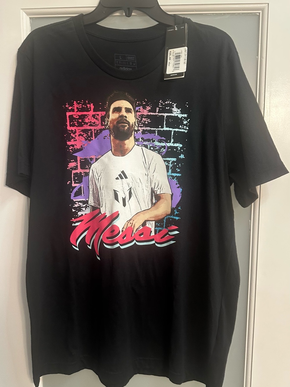 Adidas Black Short-Sleeve Messi Graphic Tee with Neon Accent